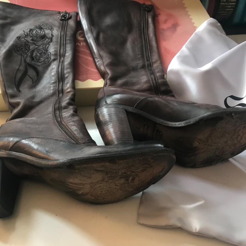 Siren Leather Rose Embroidered Boots - image 4